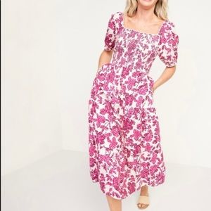 Old Navy Floral Puff Sleeve Tiered Midi Dress